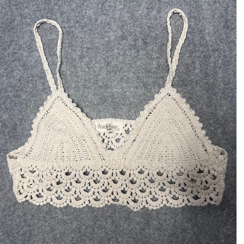 Peach Love California Cream 100% Cotton Crochet Bralette Small / Medium